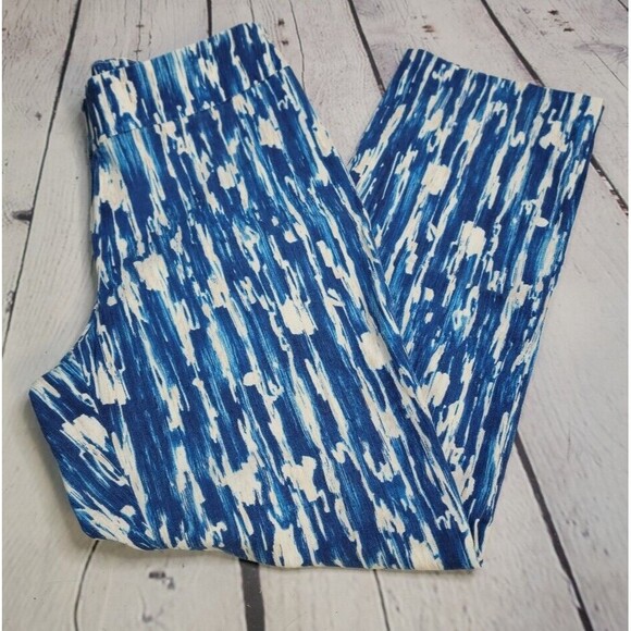 Nic + Zoe Crop Pants Women's size 8 Geometric Blue & White Side Zip Stretch - Picture 1 of 6